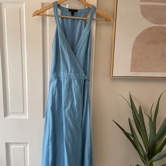 J. Crew Linen Wrap Midi Dress Blue XS - Picture 4 of 12